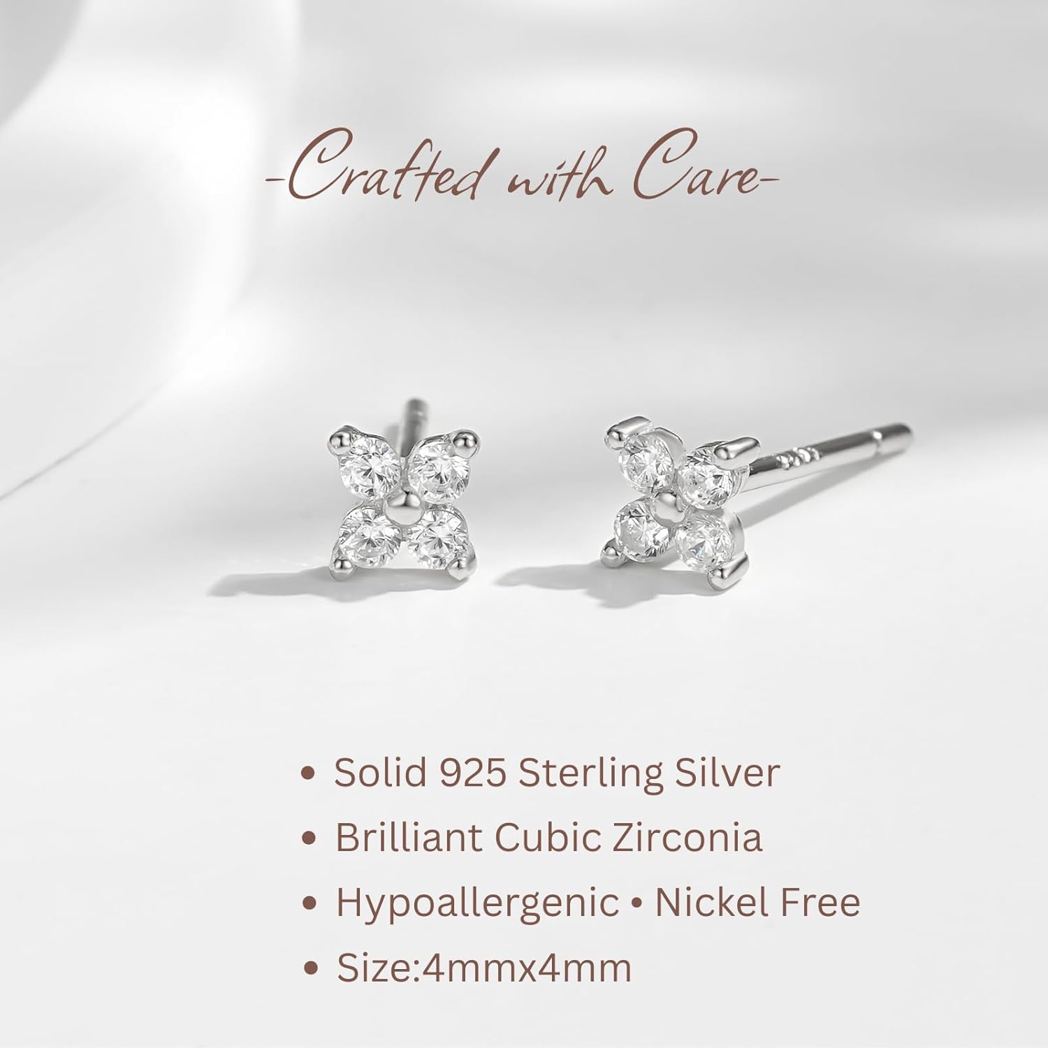 925 Sterling Silver Cubic Zirconia Flower Stud Earrings, Hypoallergenic Small Gold Stud Earring for Women - Image 3
