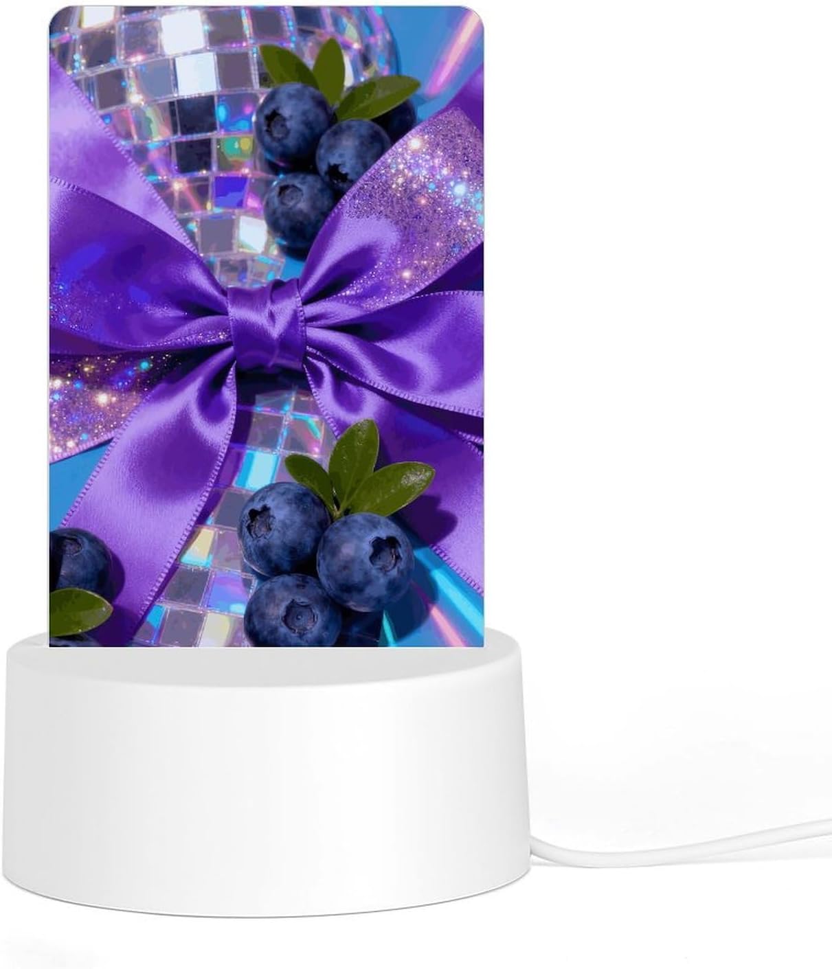 Bow Ribbon Fruit Disco Collage Night Light Designed Cute Acrylic Lamp Elegantly Soft Glow Led Bedside Light Plug Into Wall Nightlights Adjustable Brightness for Bathroom, Hallway, Bedroom
