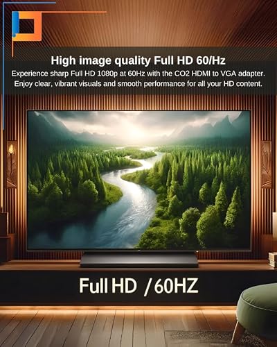 CO2 Kabel HDMI do VGA D-SUB 2K/60Hz, Full HD 1080p, Plug & Play, Pozłacany, Adapter jednokierunkowy, Konwerter, Kompatybilny z Laptopami, Monitorami, Projektorami, Aluminium Space Gray (2m)