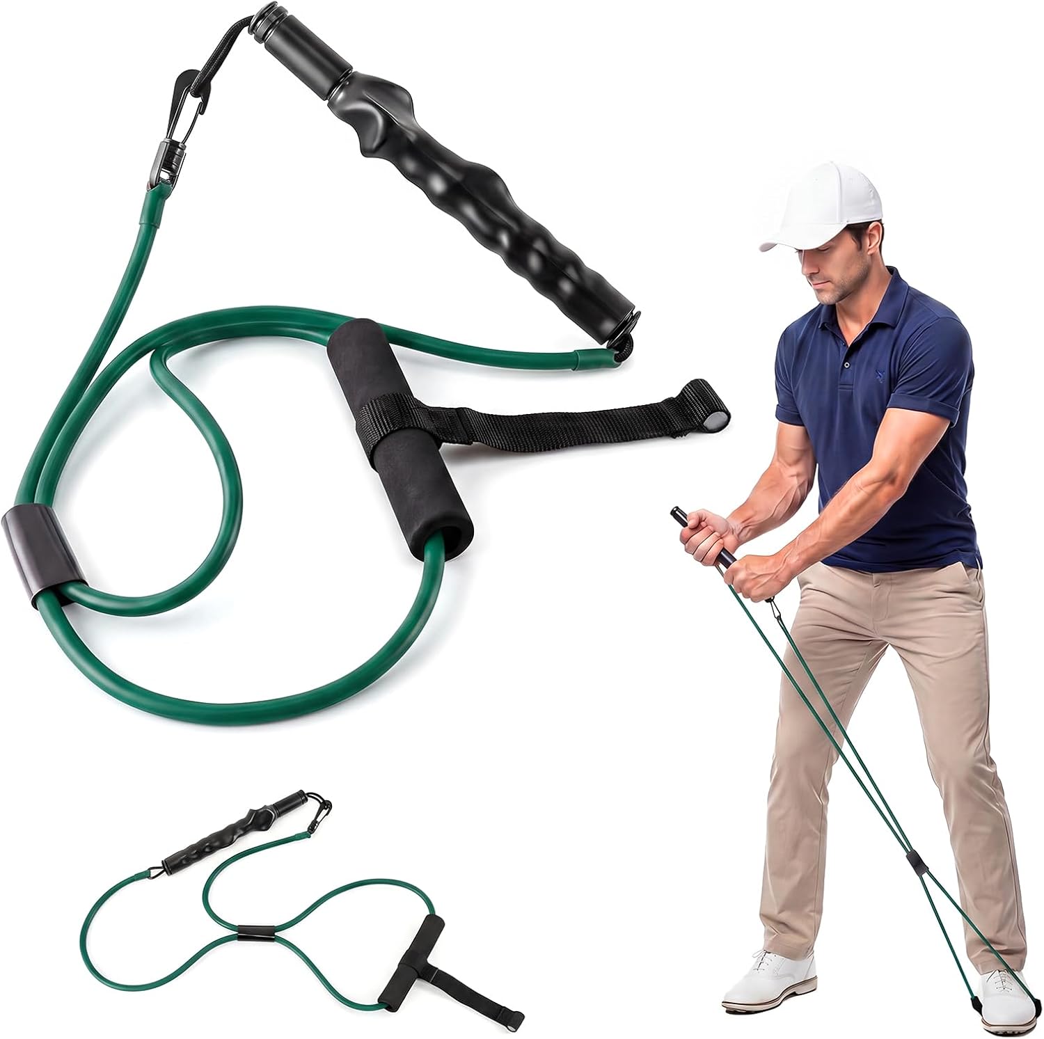 Golf Swing Trainer Resistance Band, Golf Training Aid, Swing Tempo Stick | Natural Latex Resistance Tubing, Portable Golf Training Aid for Swing Tempo Strength, Adjustable Home Office Travel Practice