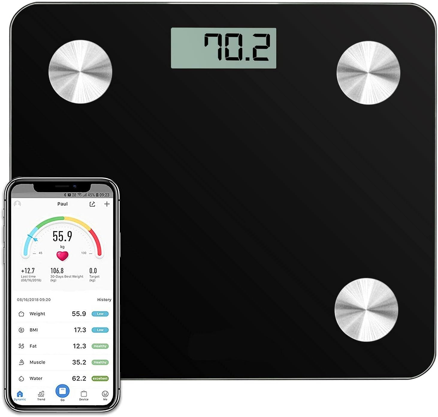 Bluetooth Body Fat Scales, Digital Weighing Scales with Body Composition Analyzer, Smart Monitor App, BMI Weight Scale - High Precision Bathroom Scales for Body Weight, Fat, Muscle Mass Bone, Water
