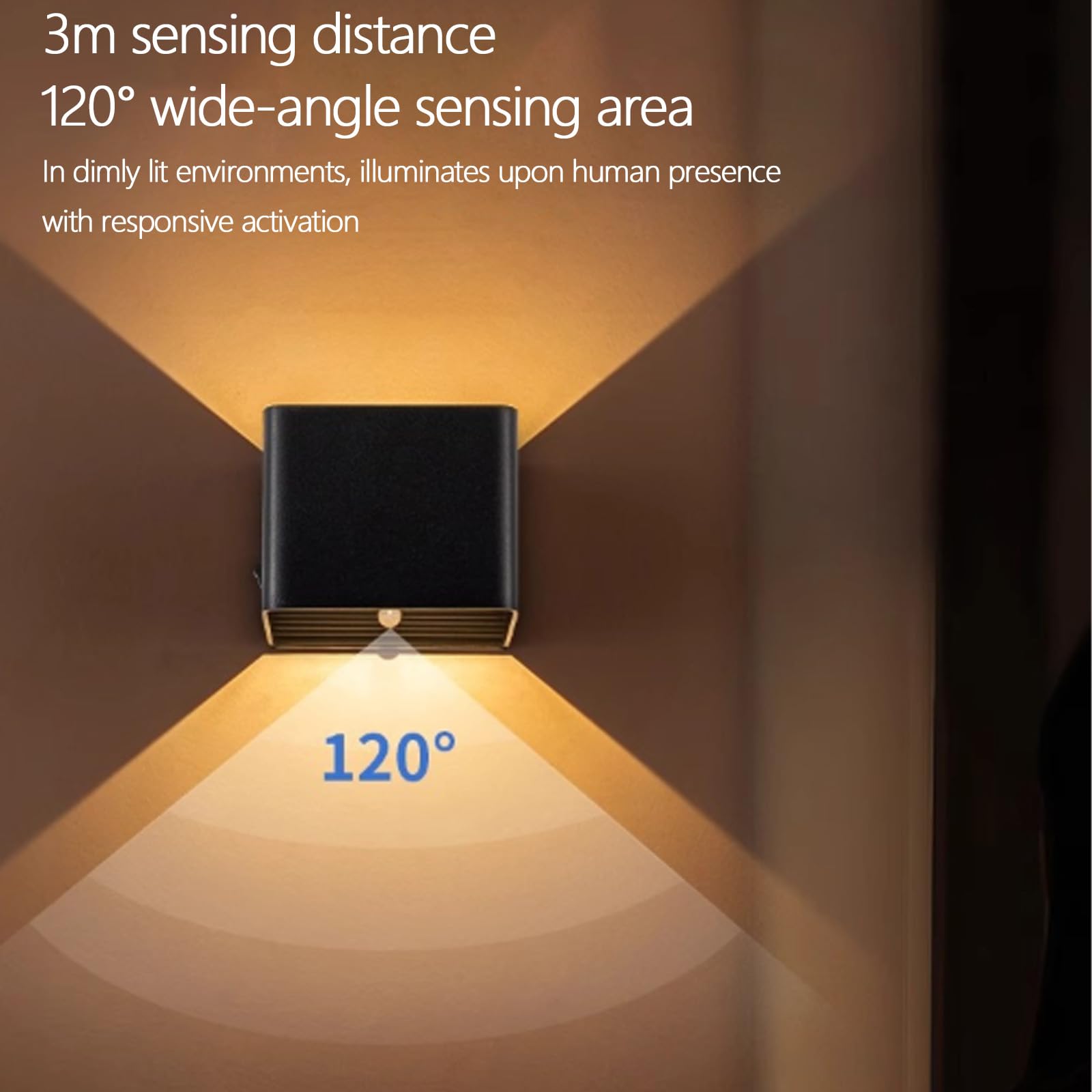 LED Interno Applique da Parete con Sensore di Movimento Luce da Parete Regolabile Angolare Alluminio Lampada da Parete USB Ricaricabile Rettangolare Design per Soggiorno (Nero Luce Calda,2 Pezzi)
