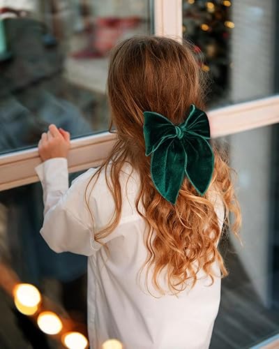 Miniatura 4 de Paquete de 2 lazos de terciopelo para el cabello de Fable para niñas, lazo grande de terciopelo de 5 pulgadas, accesorios para el cabello hechos a