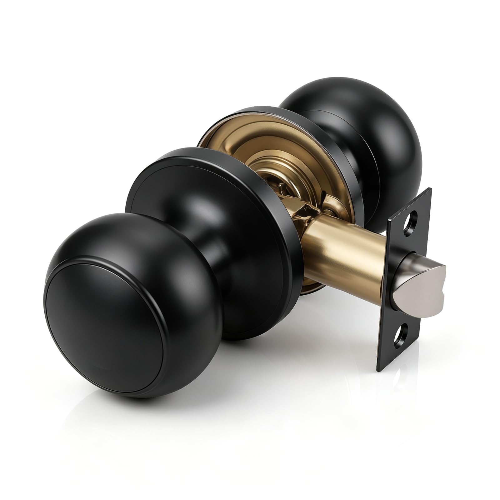 Brotima Matte Black Passage Knob,Reversible Door Knob for Hallway Closet Internal Wooden Doors,Door Knbo Set with Adjustable Latch (60mm/70mm)