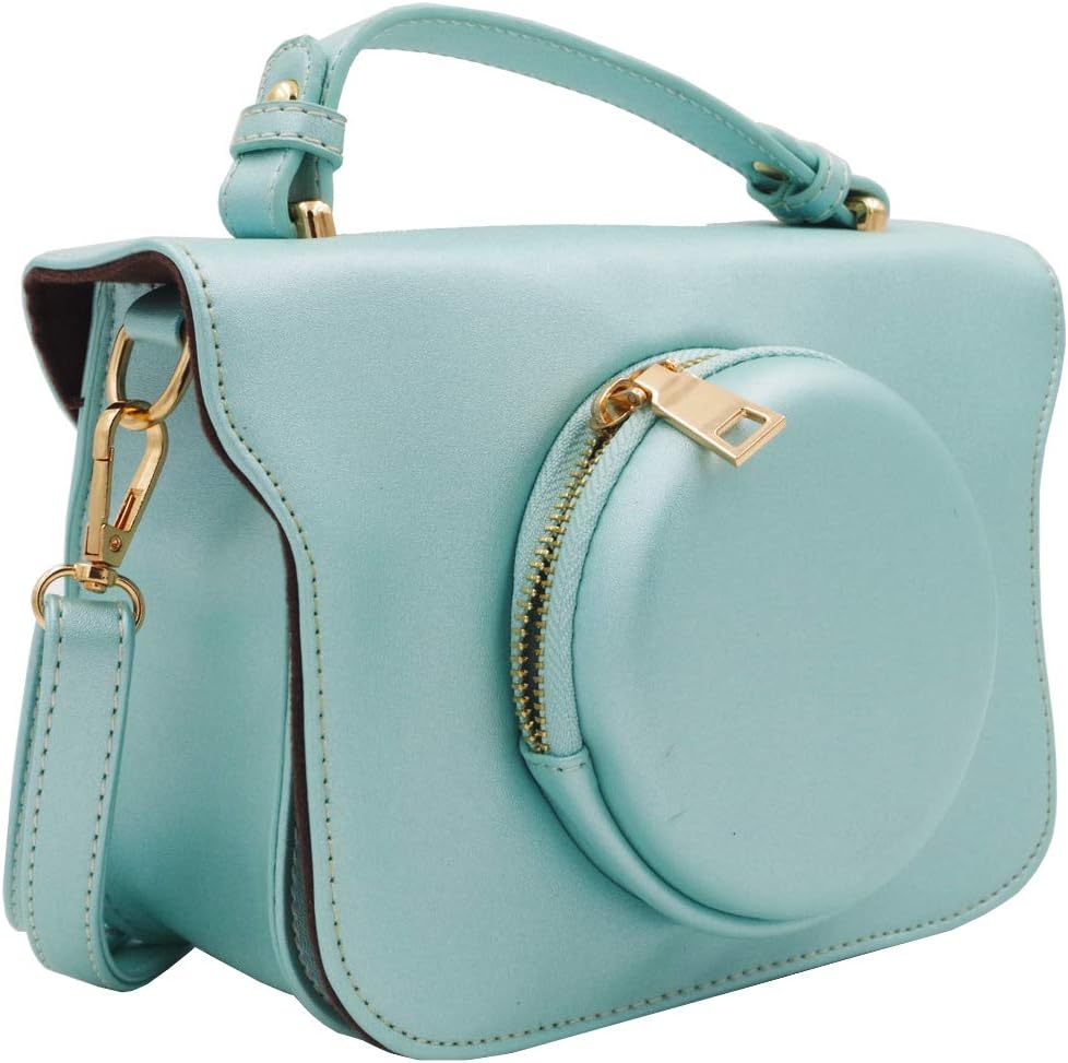 SAIKA Retro PU Leather Shoulder Bag Case for Polaroid Fujifilm Instax Mini 9/Mini 8/Mini 26/Mini 90 Instant Film Camera/HP Sprocket Printer&Plus and Other Instant Camera Accessories - Blue