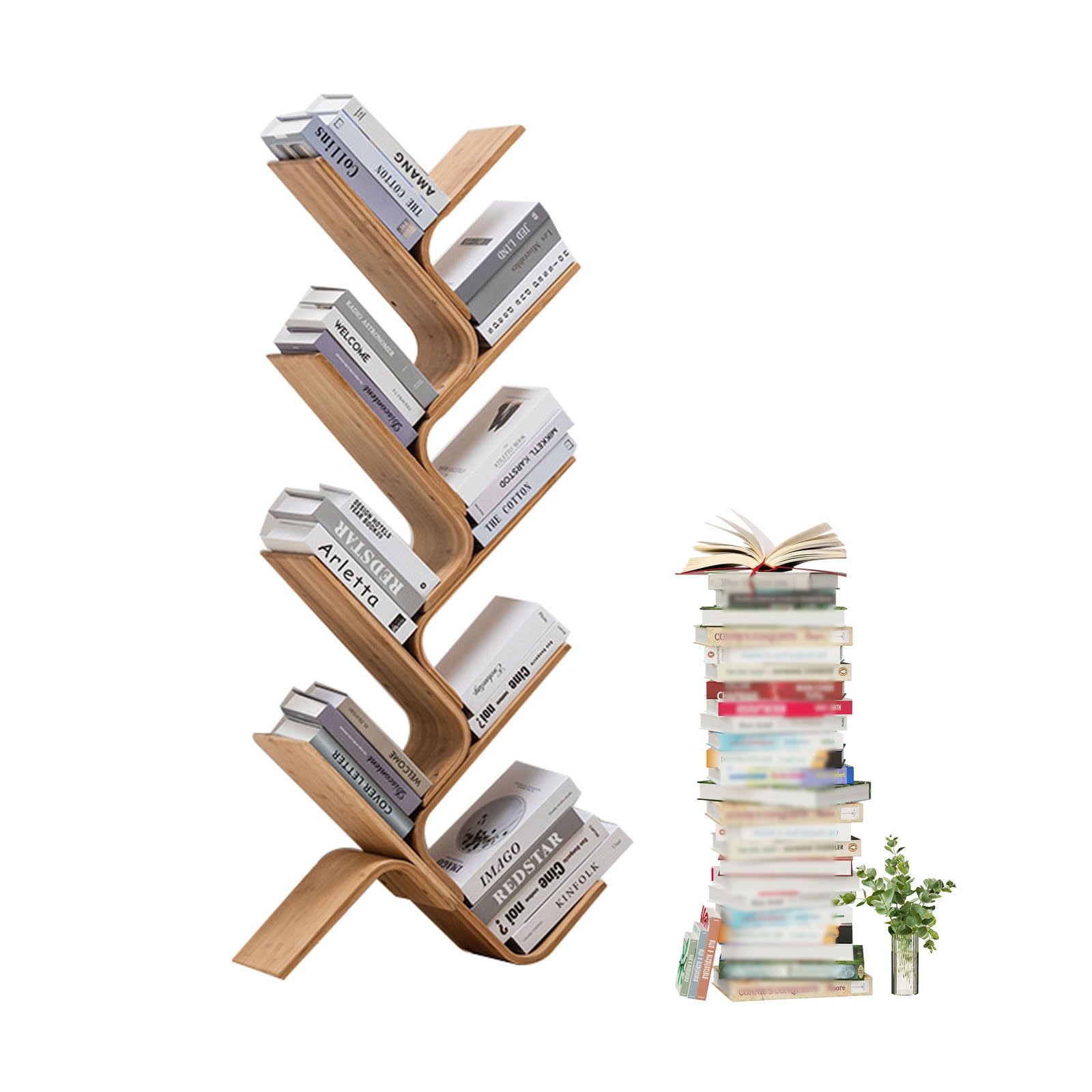 ZFPKXHVMG Open Storage Shelf, Bamboo Tree Corner Bookshelf Multicolor 3-8 layers For Bedroom Living Room Home Office(Original Color,8 layer)