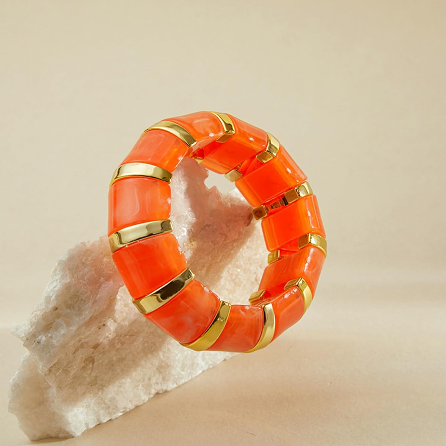 YBMYCM Acrylic Chunky Bangles Bracelets for Women Resin Gold-plated Stackable Stretch Bracelet Wide Wristbands Gift Jewelry - Image 4