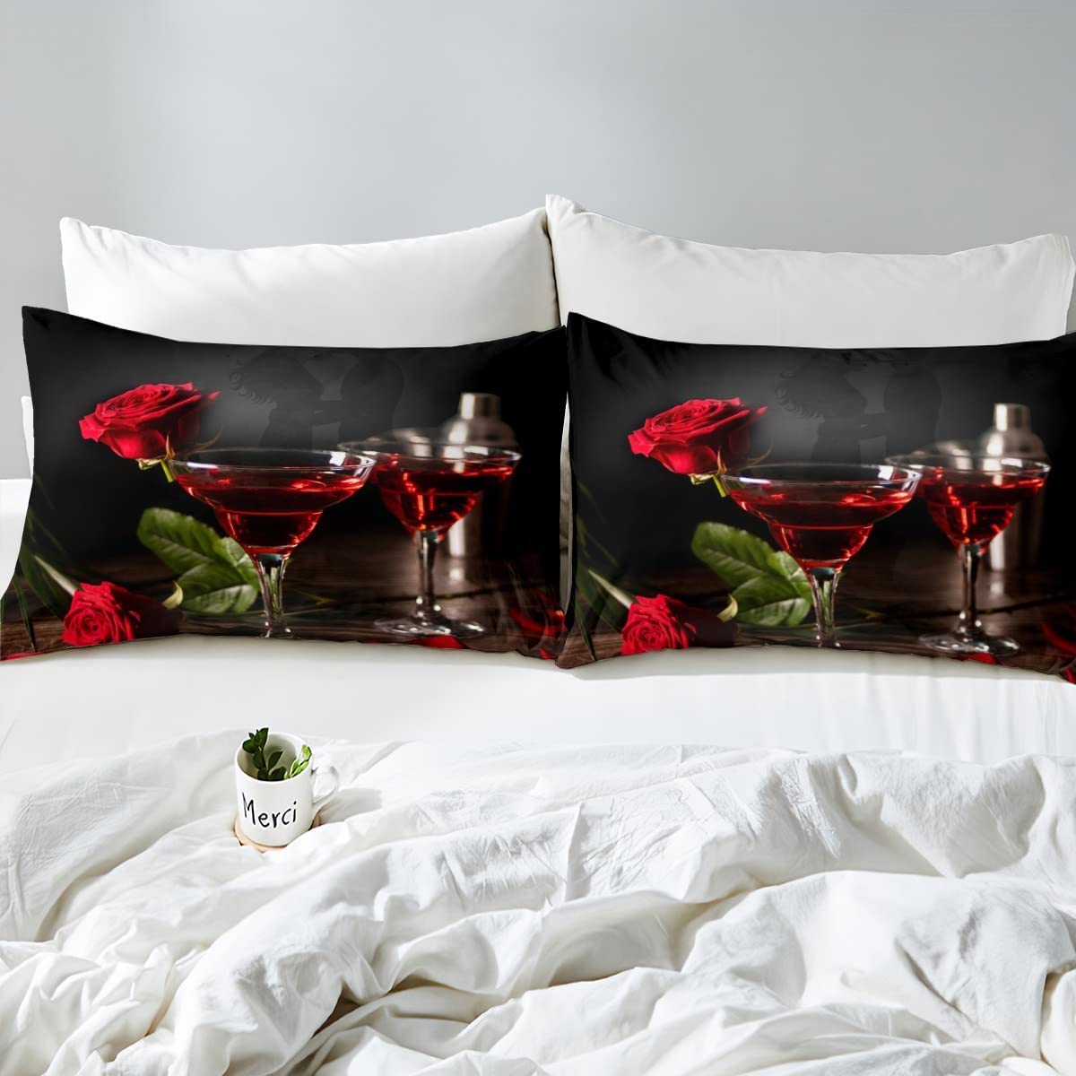 Housse De Couette 160X200Cm Chat Rose Rouge Microfibre Parure Housse