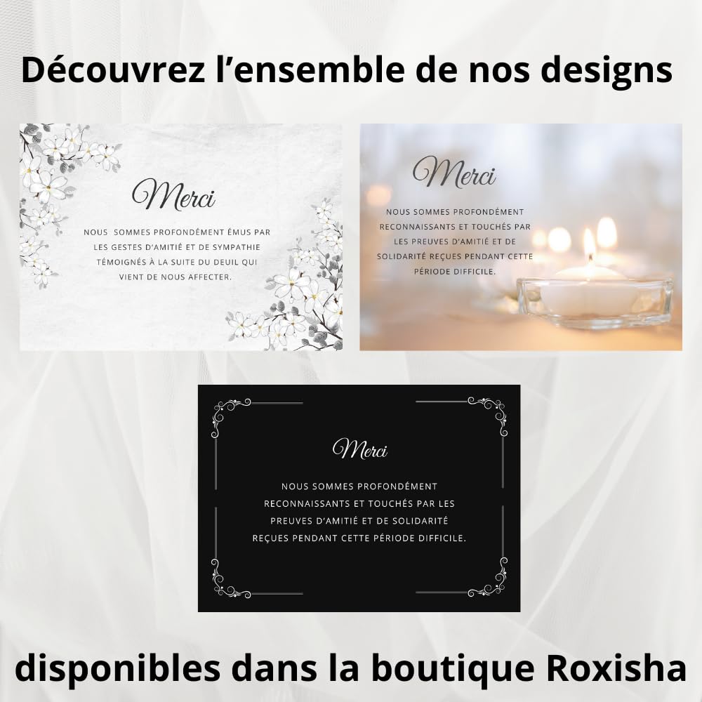 Biglietti ringraziamento lutto – Set di 75 biglietti + 75 buste bianche, condoglianze, morti ossessanti o funerali, carta opaca di qualità, formato cartolina (14,8 x 10,5 cm), design sobrio ed