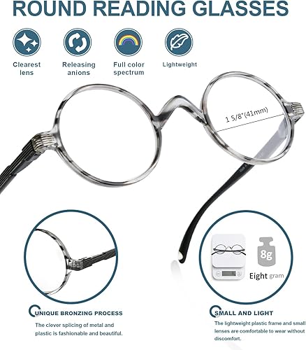 Miniatura 4 de Anteojos de lectura redondos estilo vintage, Gris, M