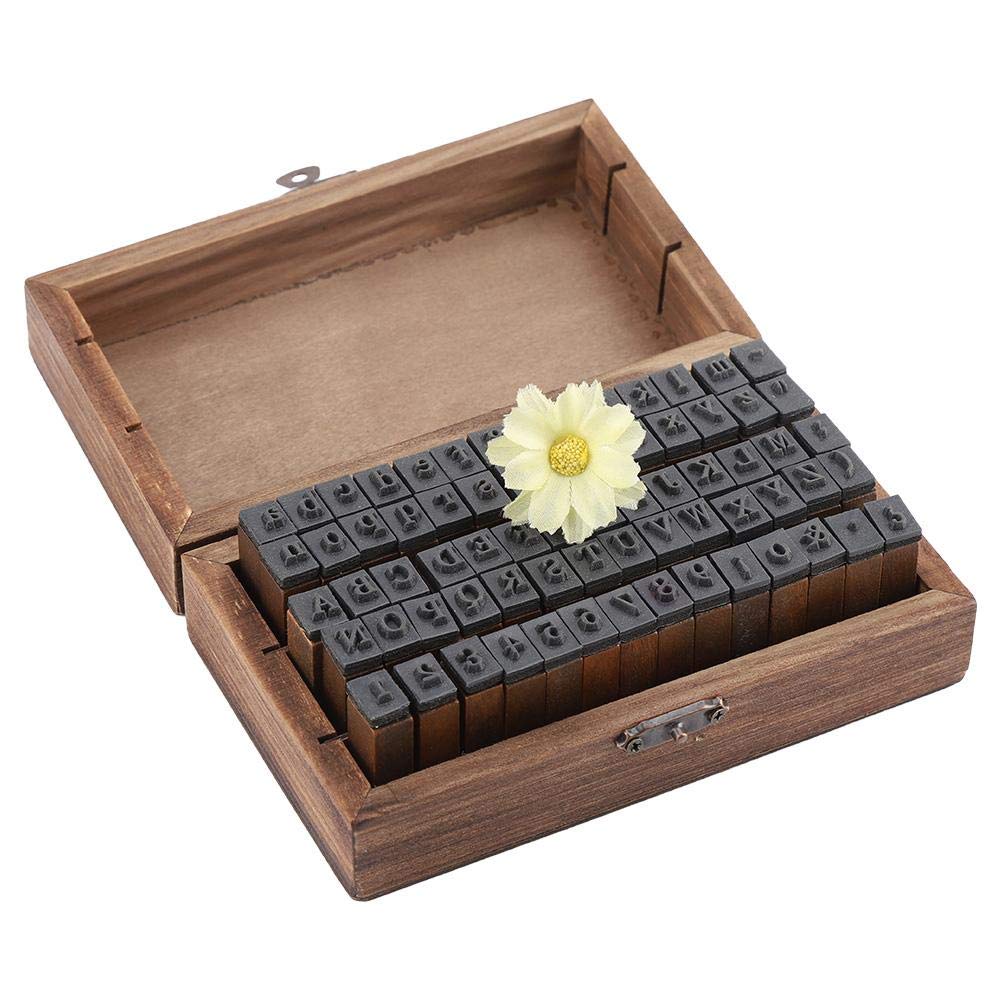 Bewinner 70PCS Vintage Wooden Stamps Set, Wood Alphabet Letter Rubber Stamps with Portable Wooden Storage Box
