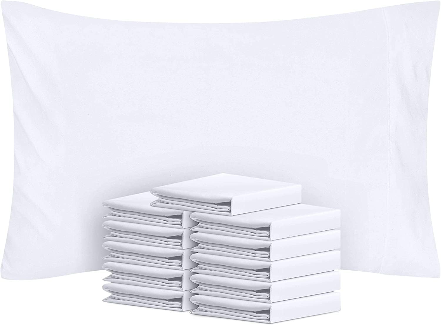 Utopia Bedding Cotton Blend Pillowcases Standard Size - 12 Pack - T-180 Bulk Pillowcase Set- Perfect for Home, Hospital & Hotel Quality Pillow Covers 20 X 26 (Standard, White)