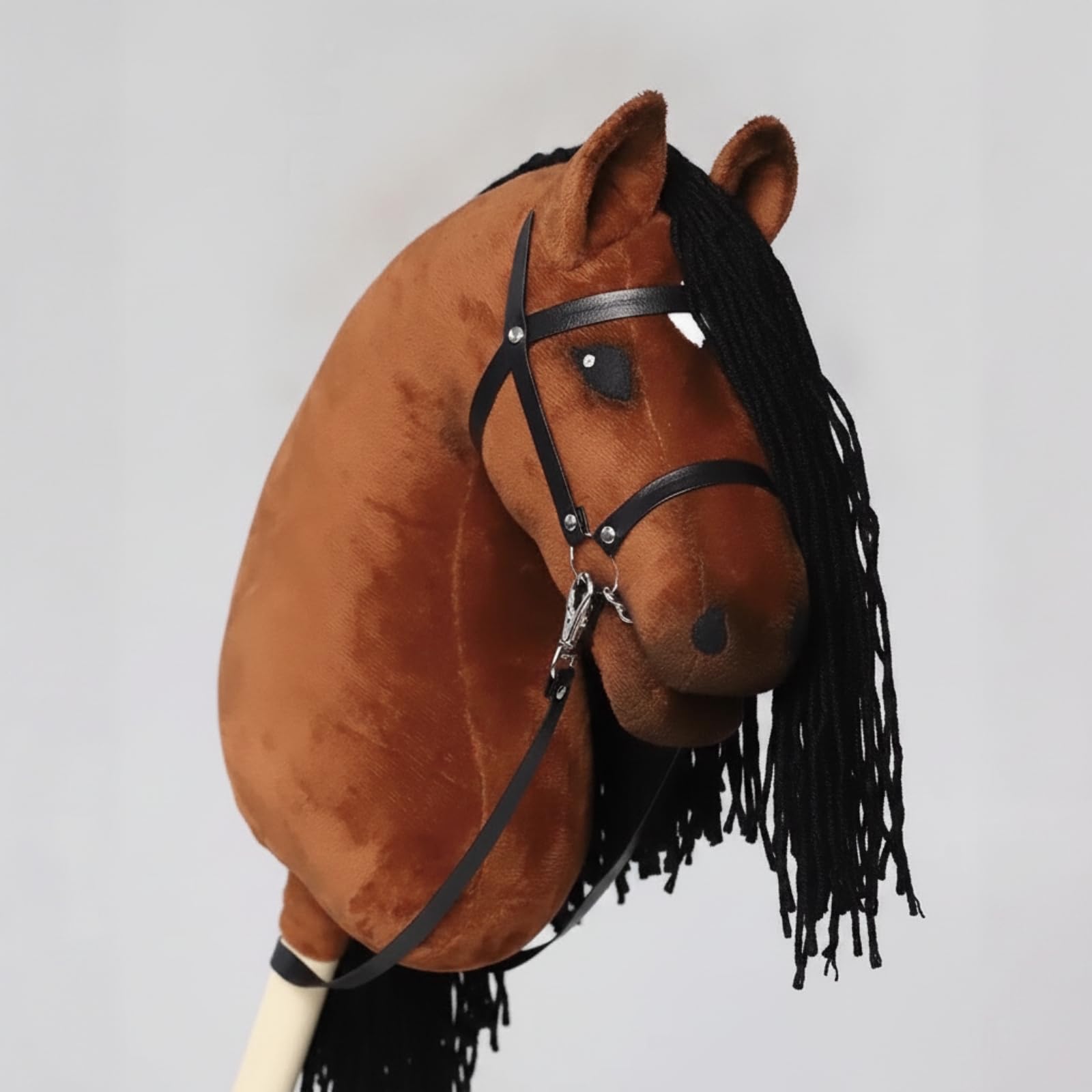 Cavallo a Bastone con Finimenti, Marrone Scuro, 80 Cm