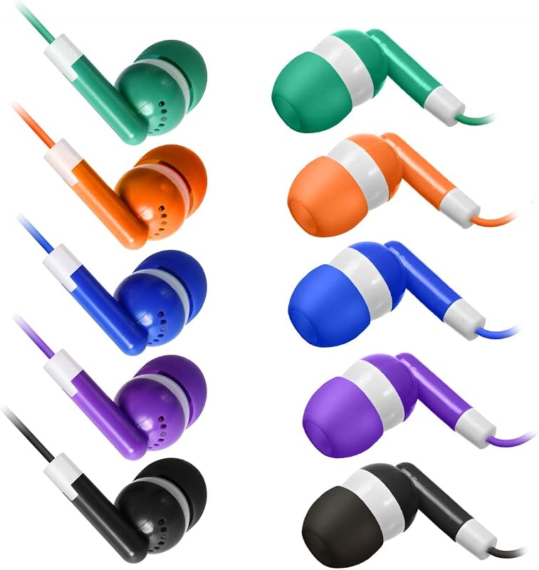 Keewonda 100 Pack Bulk Earbuds Headphones Assorted 5 Colors Individually Wrapped Disposable Earphones for Classroom, School, Library, Hospital, Students, Kids - 3.5mm Jack Tangle-Free image 4