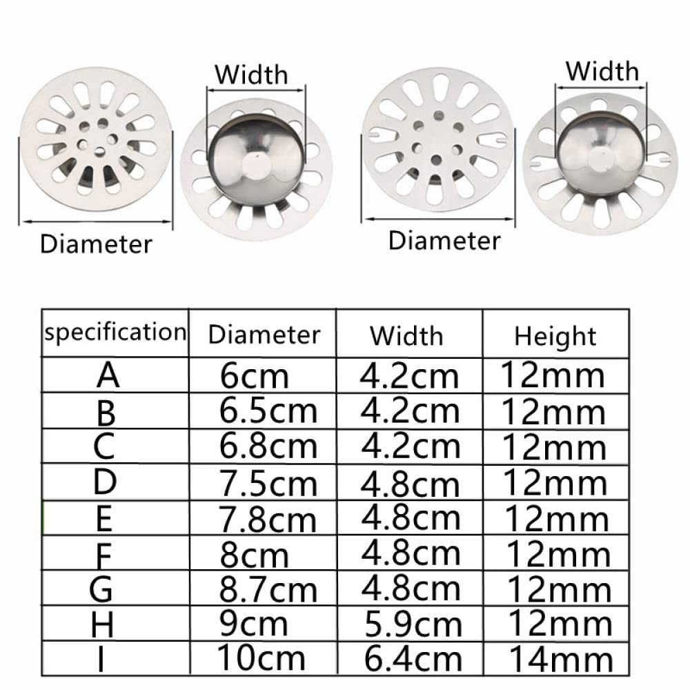 VVW&LIU Cubierta de desagües de Piso de Acero Inoxidable Drenaje de Ducha antiobstrucción Redondo Filtro de Fregadero Universal Tapón colector de Cabello Accesorios de baño,H