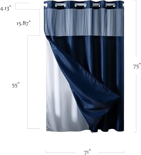 Miniatura 109 de Furlinic Cortina de ducha extra larga con tejido de gofre sin gancho con forro a presión, cortinas de baño de tela texturizada resistente