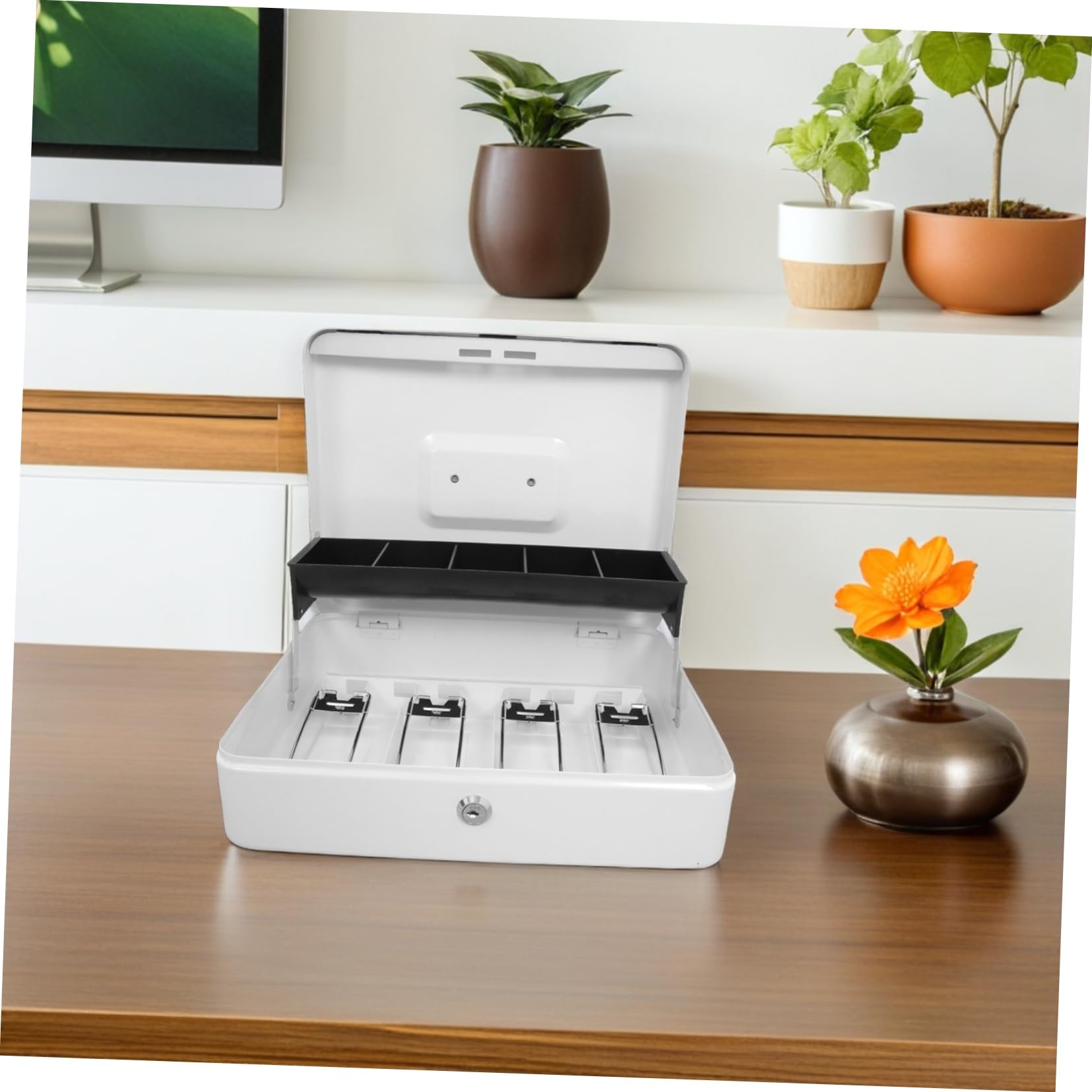 GALPADA Caja de Caudales con Llave para Seguridad Caja de Seguridad Pequeña para Dinero y Organizador de Almacenamiento con Cerradura para Comercios y Hostelería