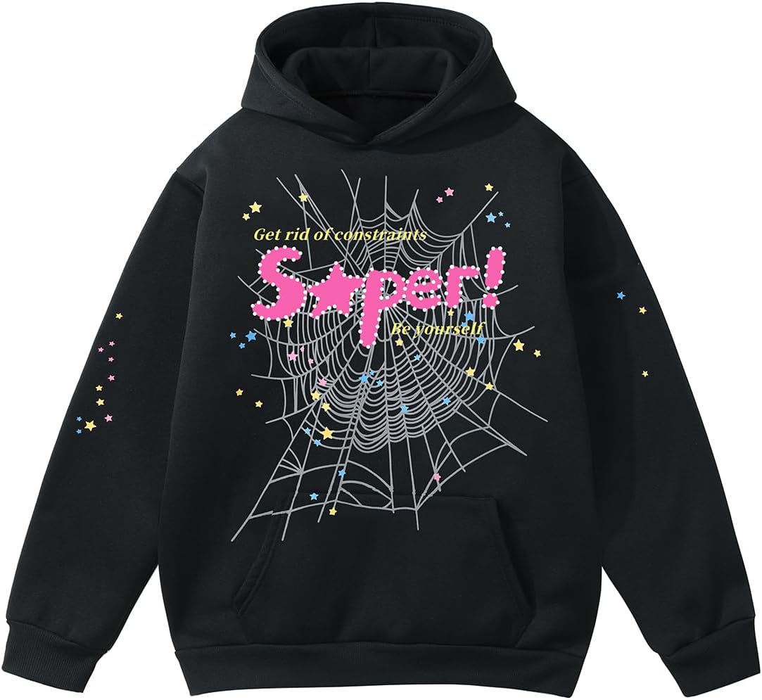 EMILYLE Y2K Spider Hoodie Cobweb Pattern Print Unisex Sweatshirt Men Women Graphic Outwear