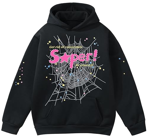 Y2K Spider Hoodie Cobweb Pattern Print Unisex Sweatshirt Men Women