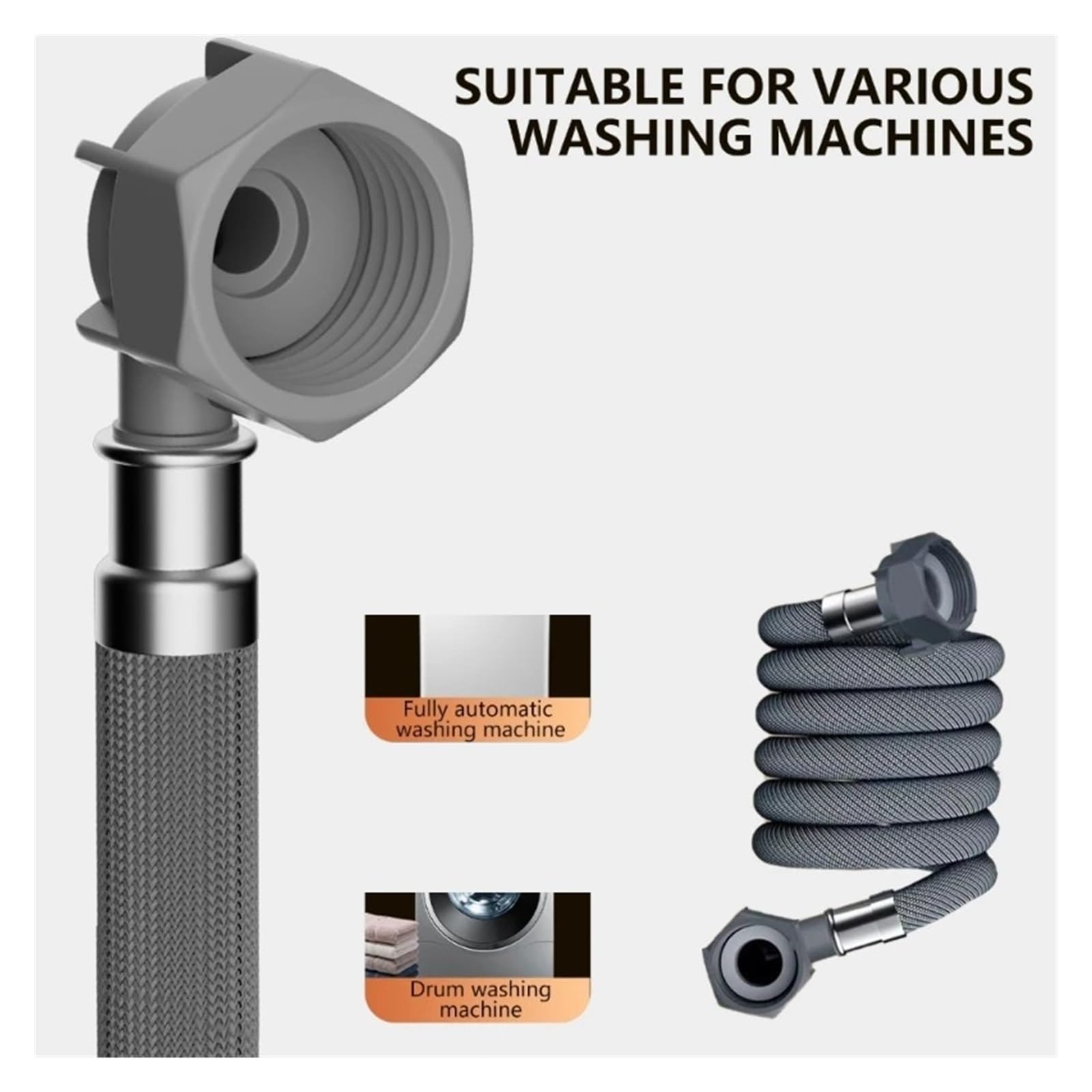 Tubo Di Ingresso Universale For Lavatrice For Uso Domestico, Prolunga Flessibile For Lavastoviglie, Adattatore For Tubo Flessibile Ondulato For Lavatrice, Sostituzione Del Tubo Flessibile,(5m)