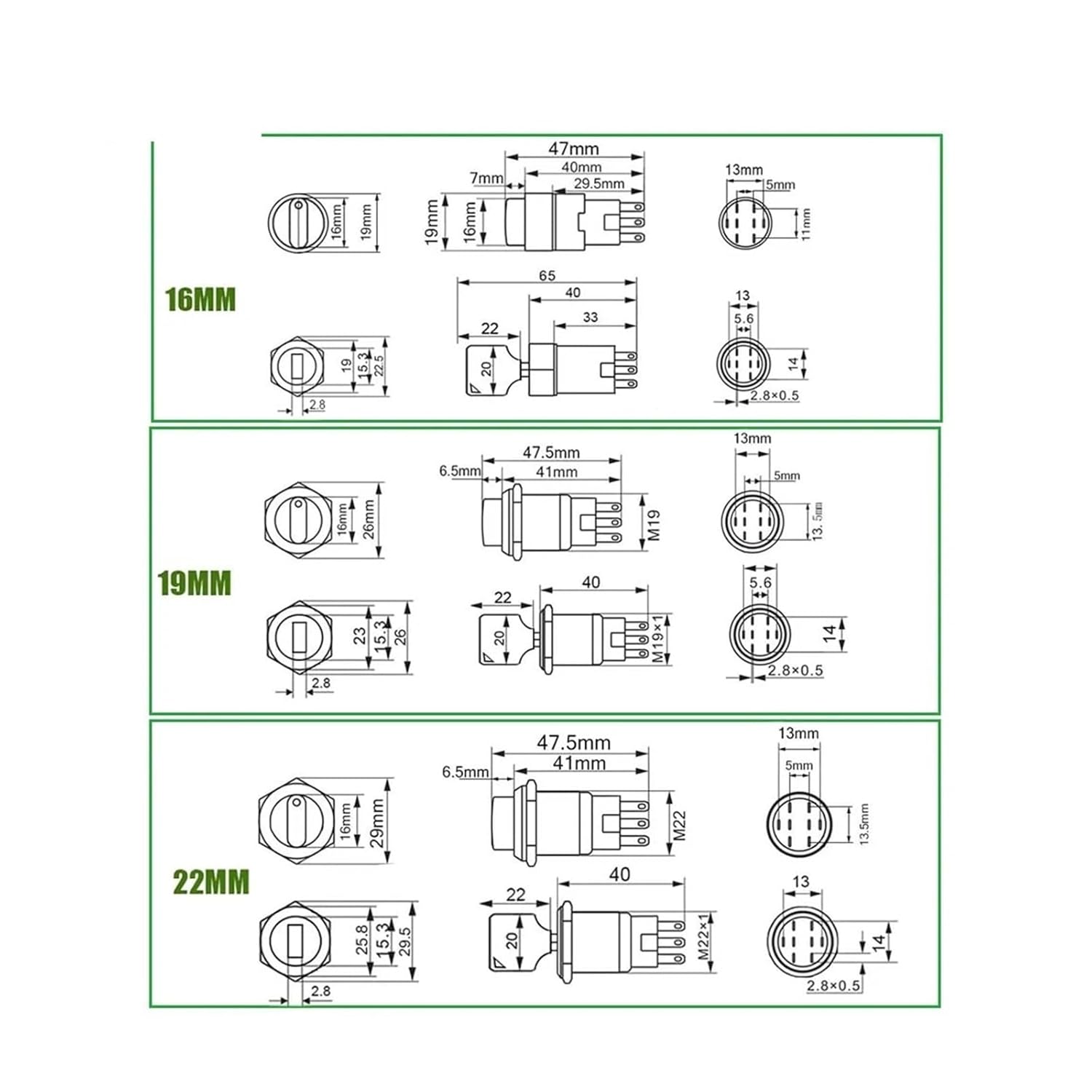 1PCS 16mm self-resetting instantaneous self-Locking Fixed Waterproof Metal selector knob/Key Rotary Switch 2/3-digit LED(Knob Red,16MM_2 Position_3-6V)