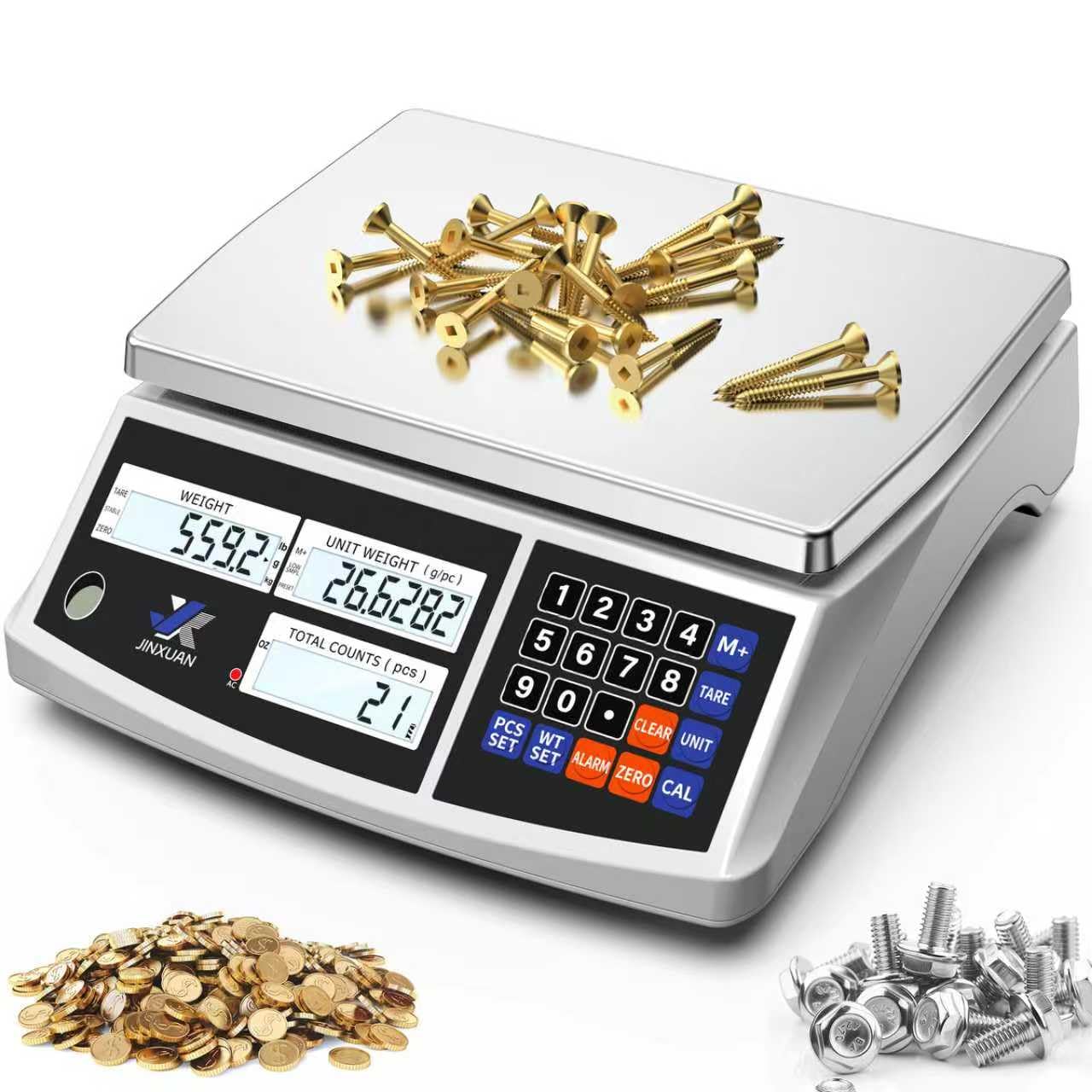 Industrial Counting Scale 30kg/66lb x 0.5g Digital Inventory Scale for Small Parts Coins Jewelry, lb/g/kg/oz Electronic Bench Scale Precision Gram Scale with Backlight LCD Display Batteries AC Adapter