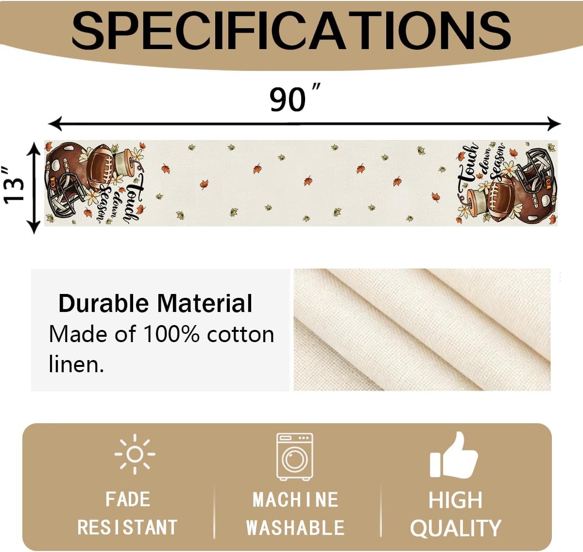 Fall Football Table Runner 13"x90" Party Decorations Accessories for Home