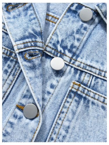 Floerns Girl's Short Sleeve Denim Jacket Button Down Collared Neck Jean Outerwear Coat4