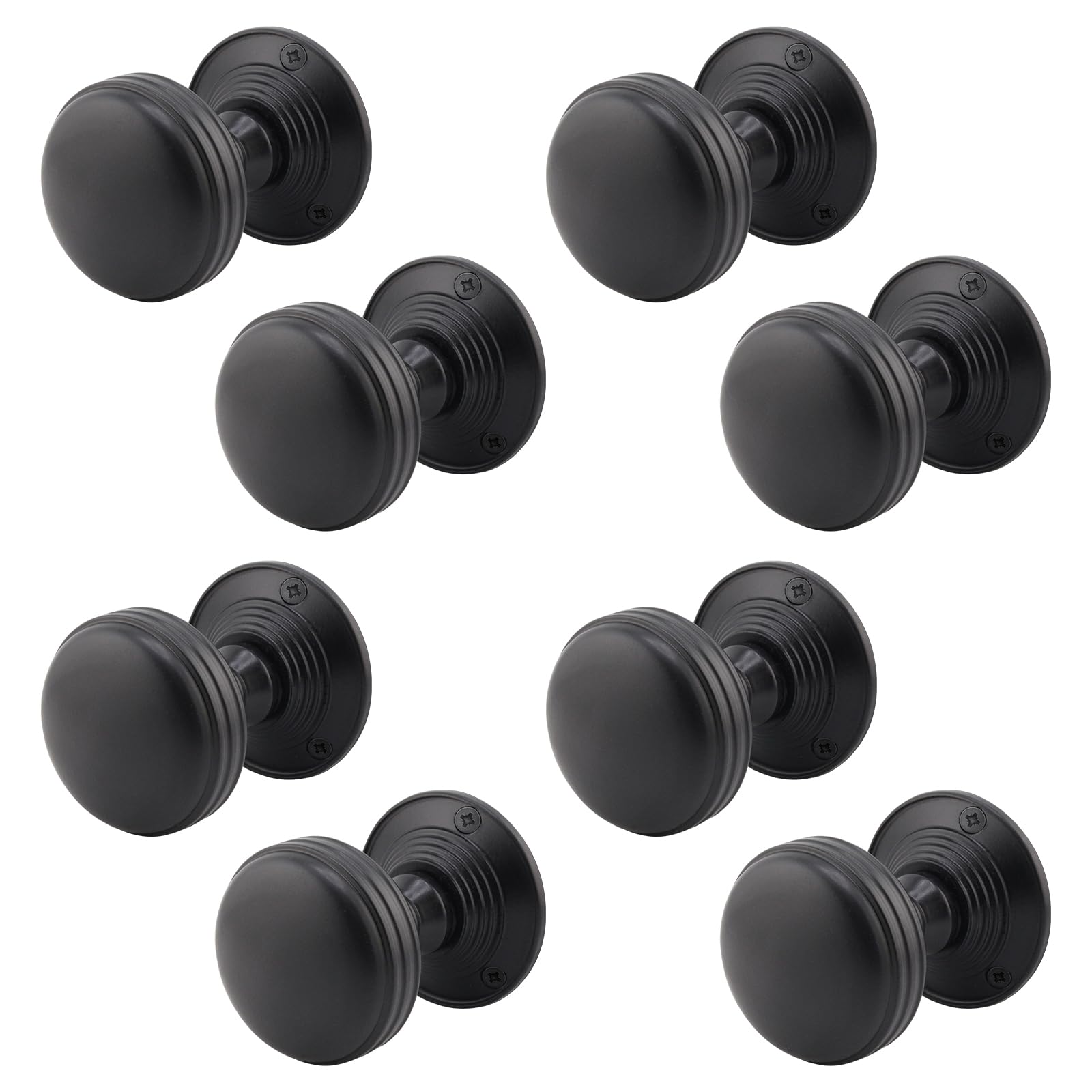 EAI Lined Door Knobs Matt Black | 4 Pairs of Mortice Knobs (55mm) for Internal Doors