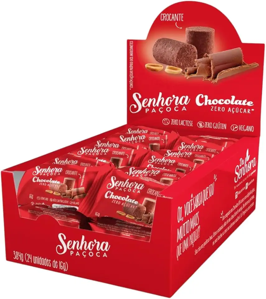 Paçoca Zero Açúcar com Chocolate 70% Cacau - Display 24 unid.