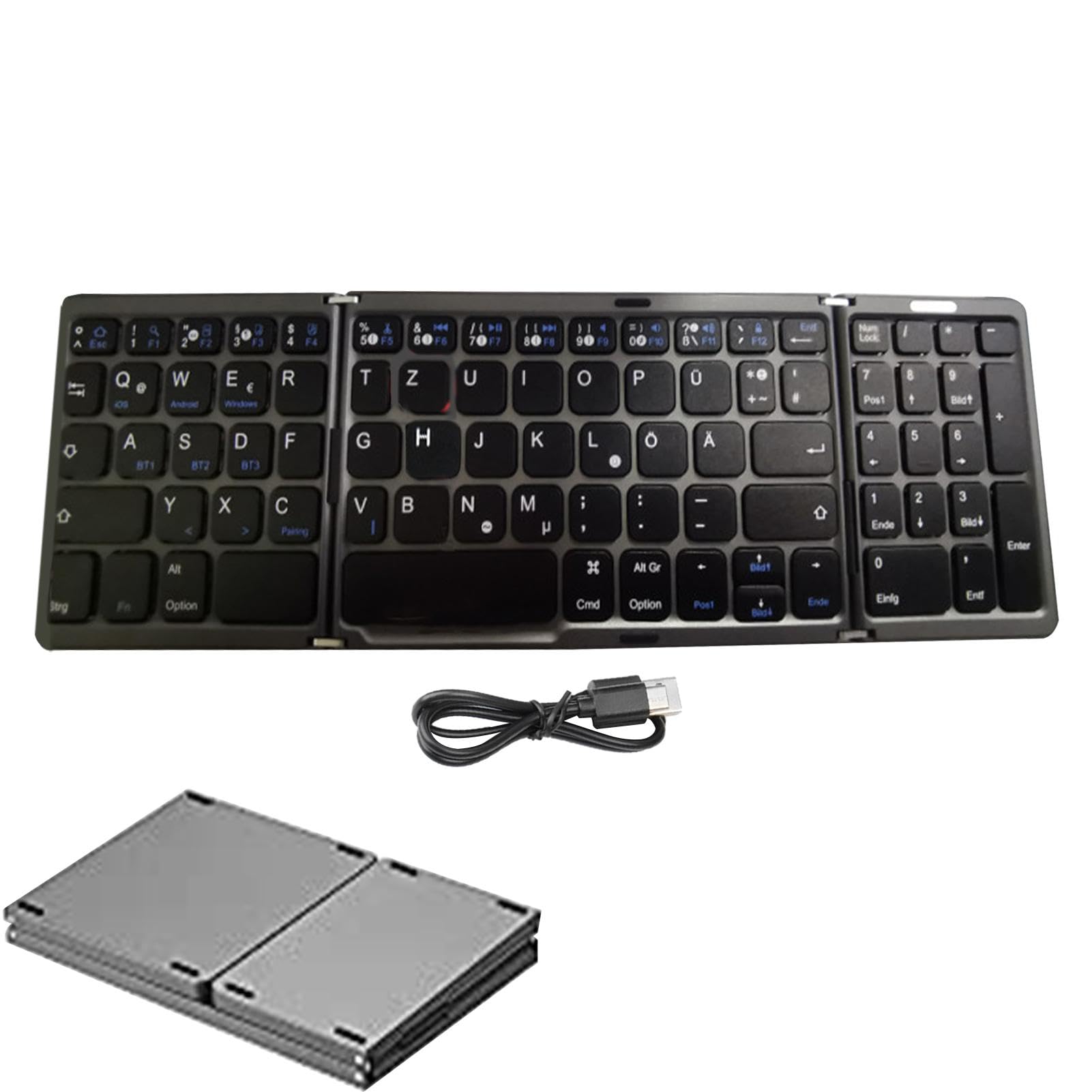 Tastiera wireless Tri-Fold, tastiera pieghevole - Tastiera portatile | wireless Tri-folding | Tastiera wireless multisistema e multilingue per laptop e smartphone