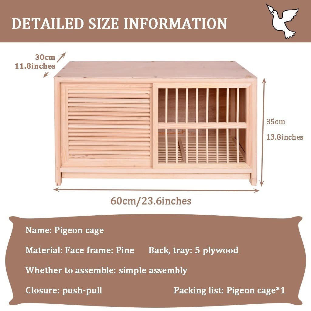 Jaula Para Pájaros Con Persianas Opacas, Jaula Para Palomas De Madera Maciza, Gallinero Para Palomas De Cría, Caja Nido Con Bandeja Para Heces, Caja De Apareamiento Con Puertas Corredizas(Natural*2,60