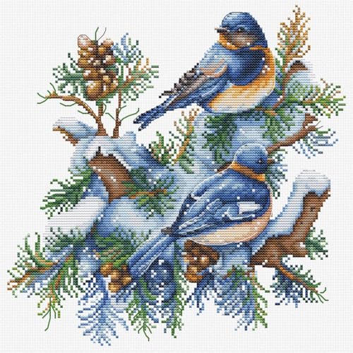Image of Luca-S DIY Cross Stitch Kit - The Birds-Winter, B2418, Counted Cross Stitch Kit for Adults, Needlecraft and Embroidery Kit