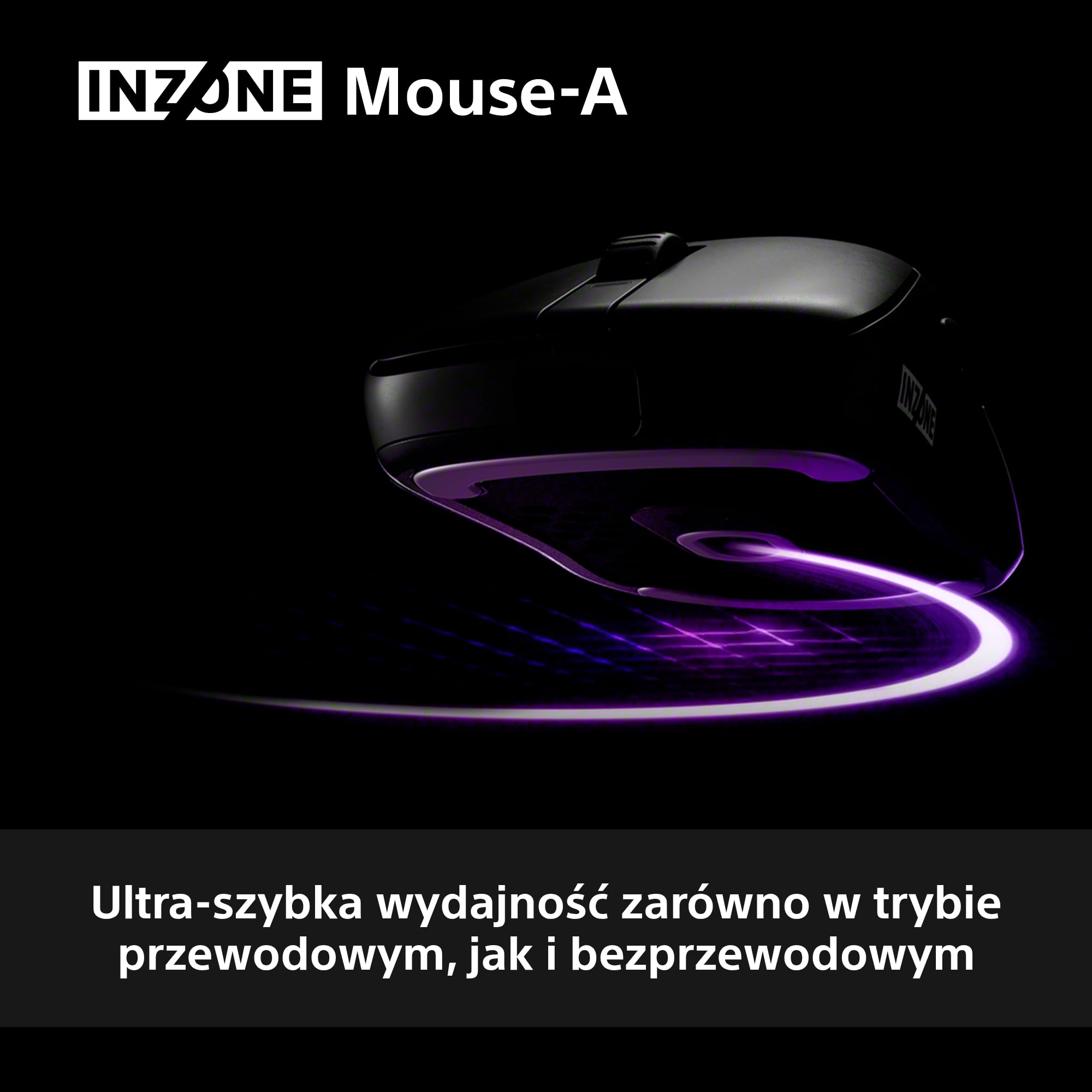 Sony INZONE Mouse-A bezprzewodowa mysz gamingowa, ultralekka (48,4 g), próbkowanie 8000 Hz, czujnik PixArt 30 000 DPI, przełączniki optyczne, bateria 90h, projekt z Fnatic, PC FPS Esports, czarna