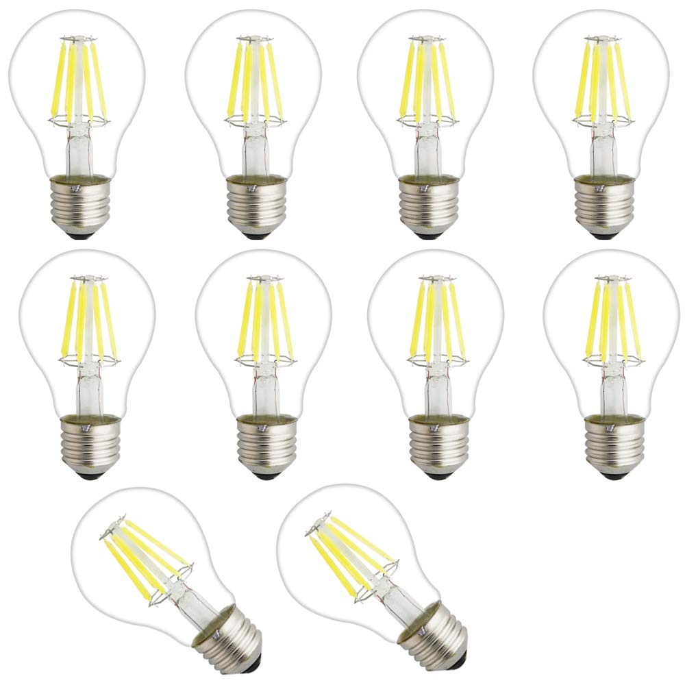 Mengjay 10 Stück E27 LED Classic Lampe ersetzt 60w LED Glühbirne Glühfadenlampe, 8W A60 650LM Kaltweiß 6000K Glühfaden Birnen, Filamentstil Klar, Nicht Dimmbar