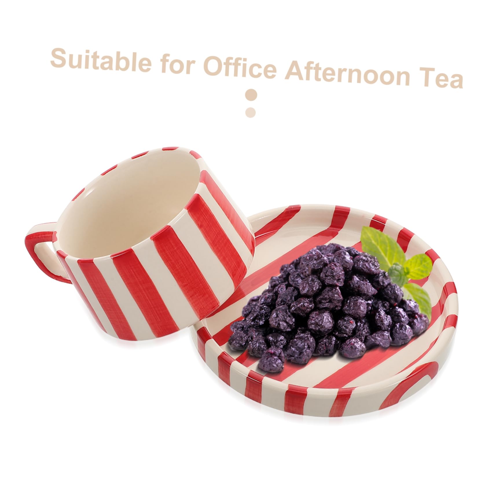 Gatuida Tasse à Café Céramique Rayée Avec Soucoupe Rouge Mug Et Sous-tasse Pratique Pour Bureau Thé Et Espresso Design Unique Et Facile à Nettoyer