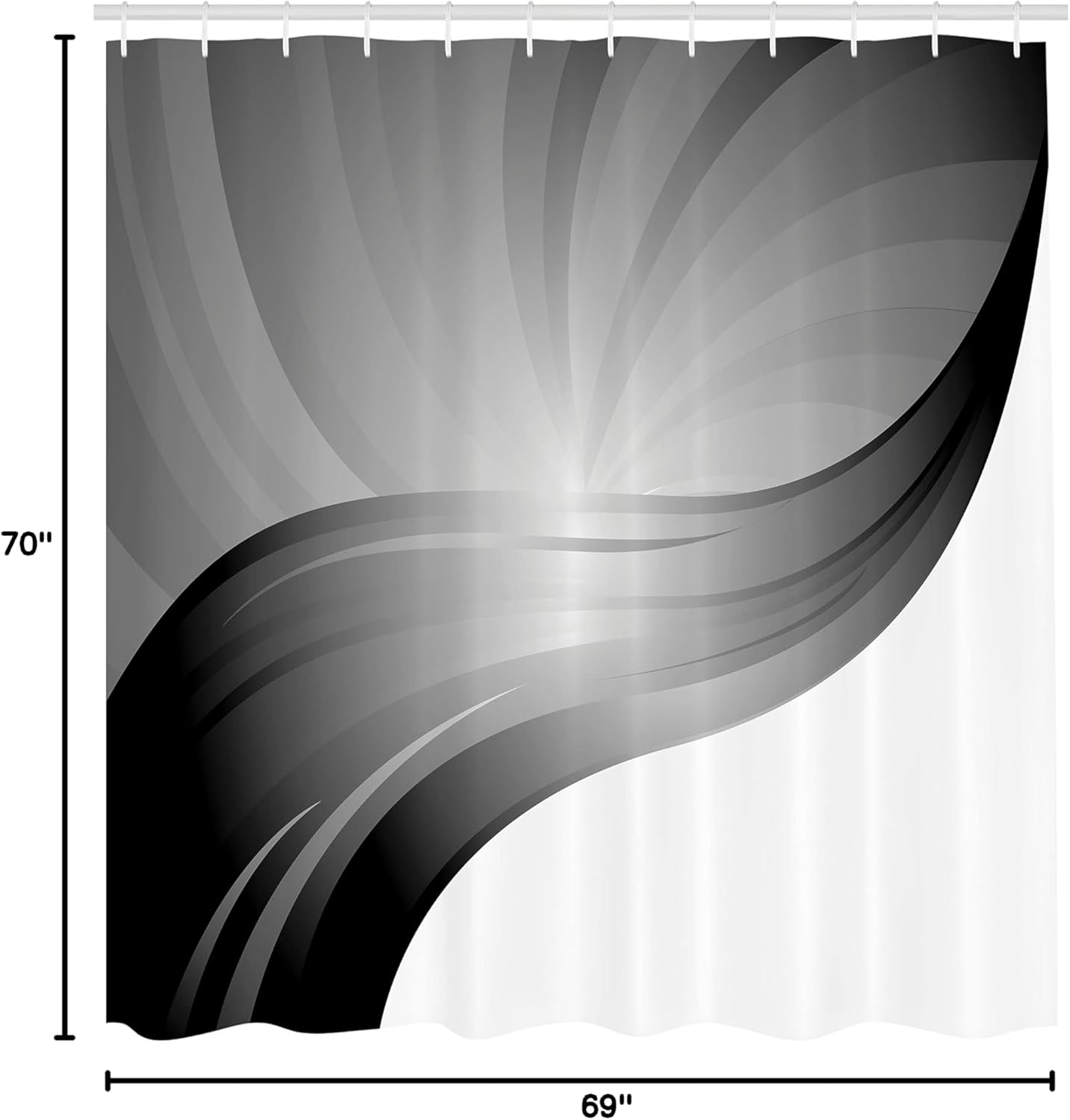 Ambesonne Contemporary Shower Curtain, Spiraling Stripes with Monochrome Tones Modern Art Inspirations Abstract, Cloth Fabric Bathroom Decor Set with Hooks, 69" W x 70" L, Dark Grey