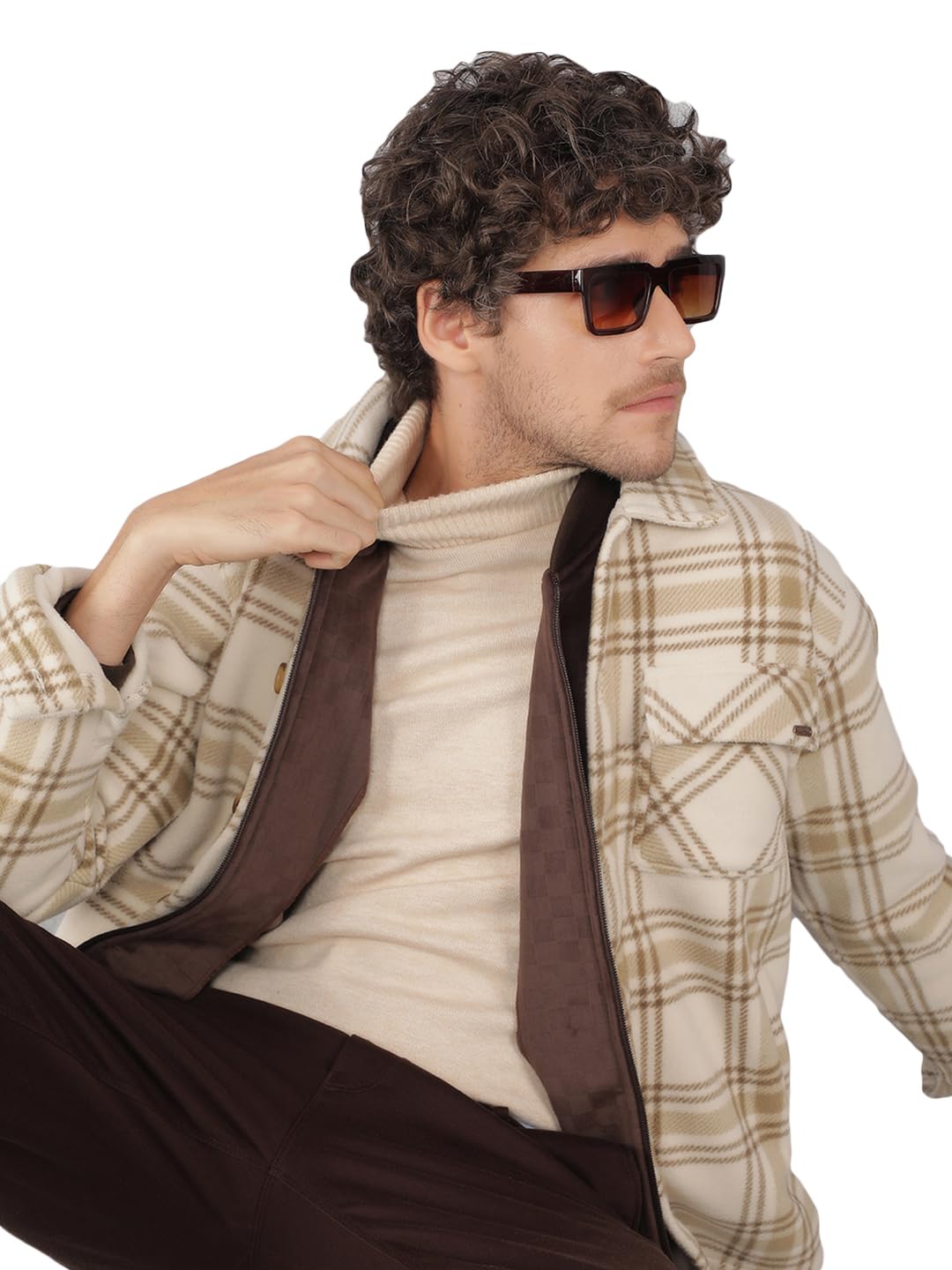 crimsoune club Men's Beige Checkered Shacket-picture-29