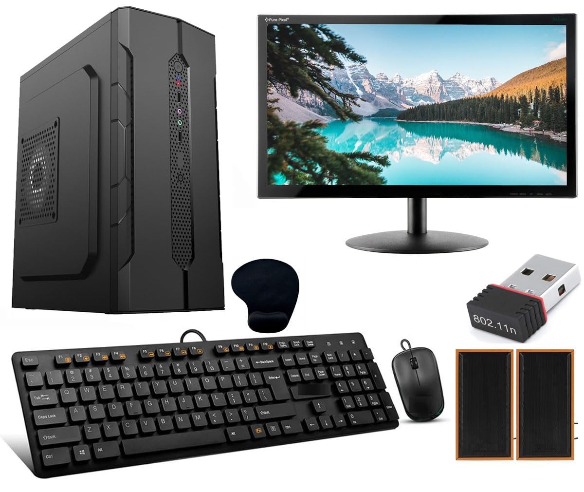 Desktop Computer Set with i5-3470, 16GB RAM, 512GB SSD, 19-inch Monitor, Keyboard, Mouse, WiFi, Speakers, Windows 10, Black