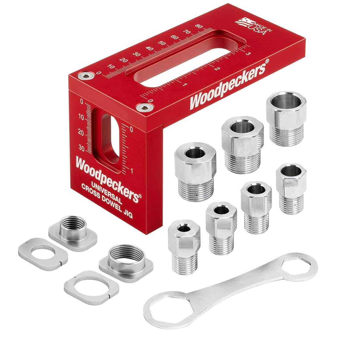 Woodpeckers Universal Cross Dowel Jig, Deluxe Kit, Includes 7 Drill Guide Bushings, USA Made, Accomodates All Cross-Dowel Sizes - UCDJ