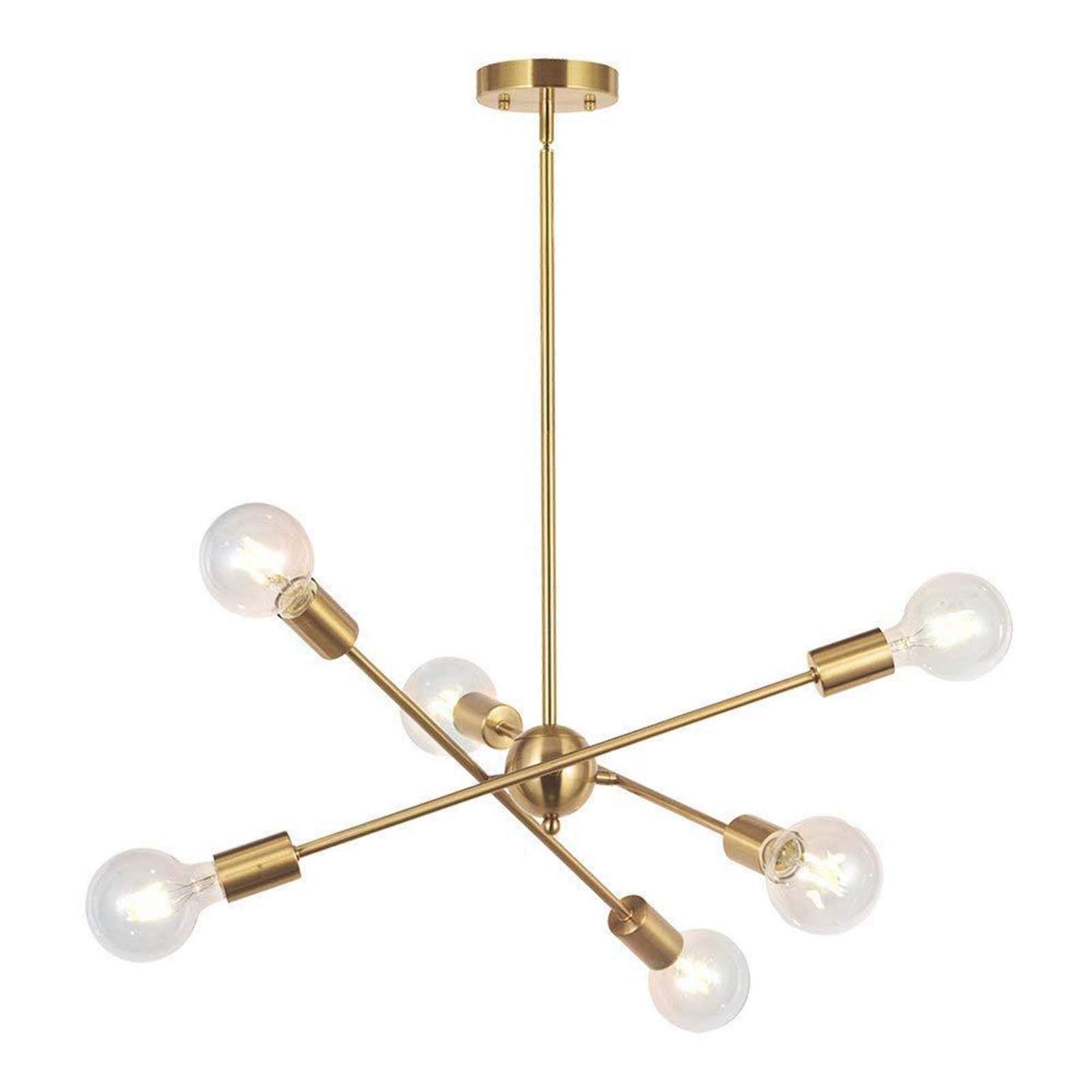 Candelabro industrial dorado Sputnik de 6 luces para techos modernos