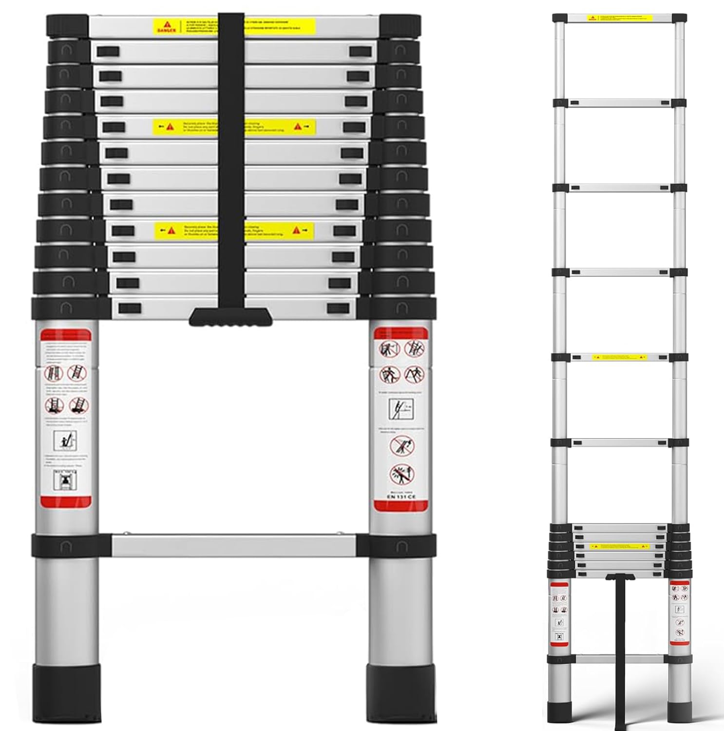 3.79-Meter Telescoping Ladder, Stainless Steel Foldable Ladder, Portable Extension Ladder for Home Use, Height Adjustable, 150kg Load Capacity, More Durable