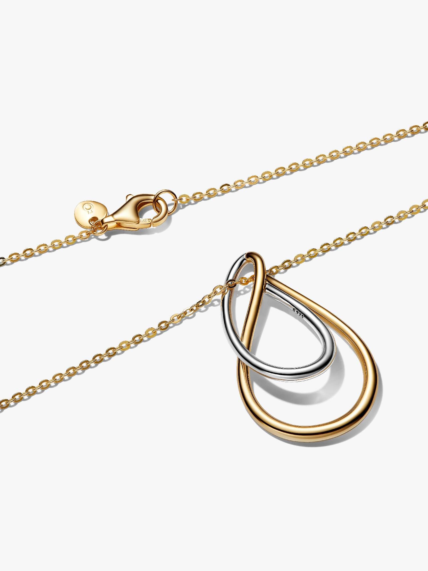 PANDORA Essence Bicolor Doppel-Anhänger Halskette mit Sterling-Silber und 14k vergoldeter Metalllegierung und Zirkonia, Größe 50cm, 364668C00-50