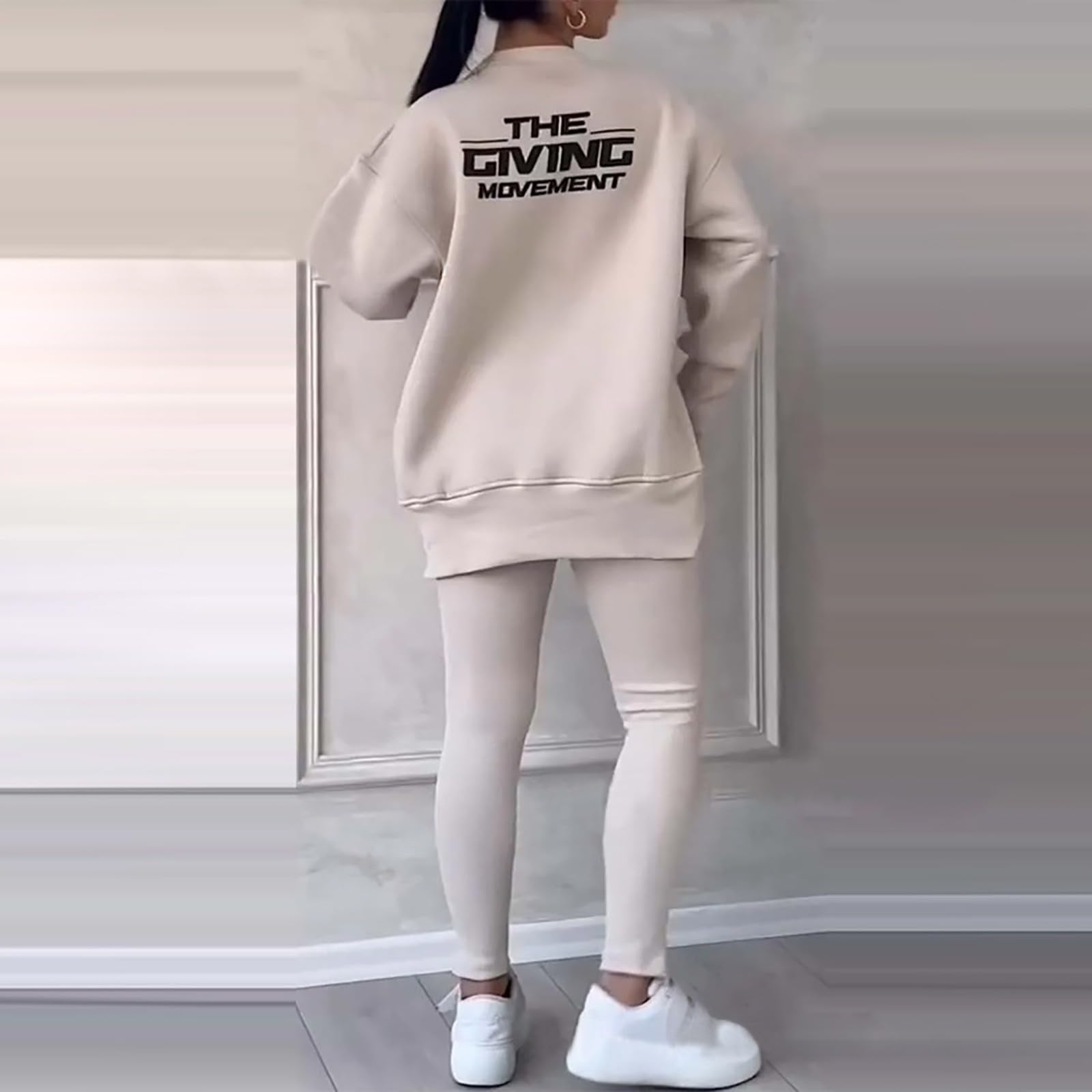 Streetwea - Tuta da ginnastica da donna, invernale, taglie S-2XL | Tuta sportiva da donna, 2 pezzi, vestibilità rilassata, girocollo, con spacco laterale, tinta unita, Y2K