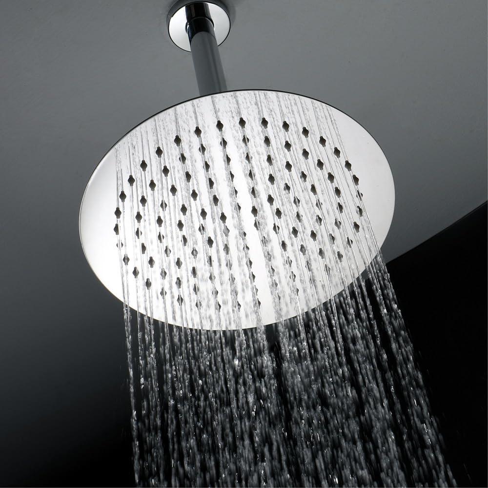 Redondo Cabezal de Ducha Lluvia, Alta Presión Rociador Ducha de Acero Inoxidable, Alcachofa de Ducha Ahorro de Agua con boquillas antical, Fácil de Instalar, Cromado, G1/2