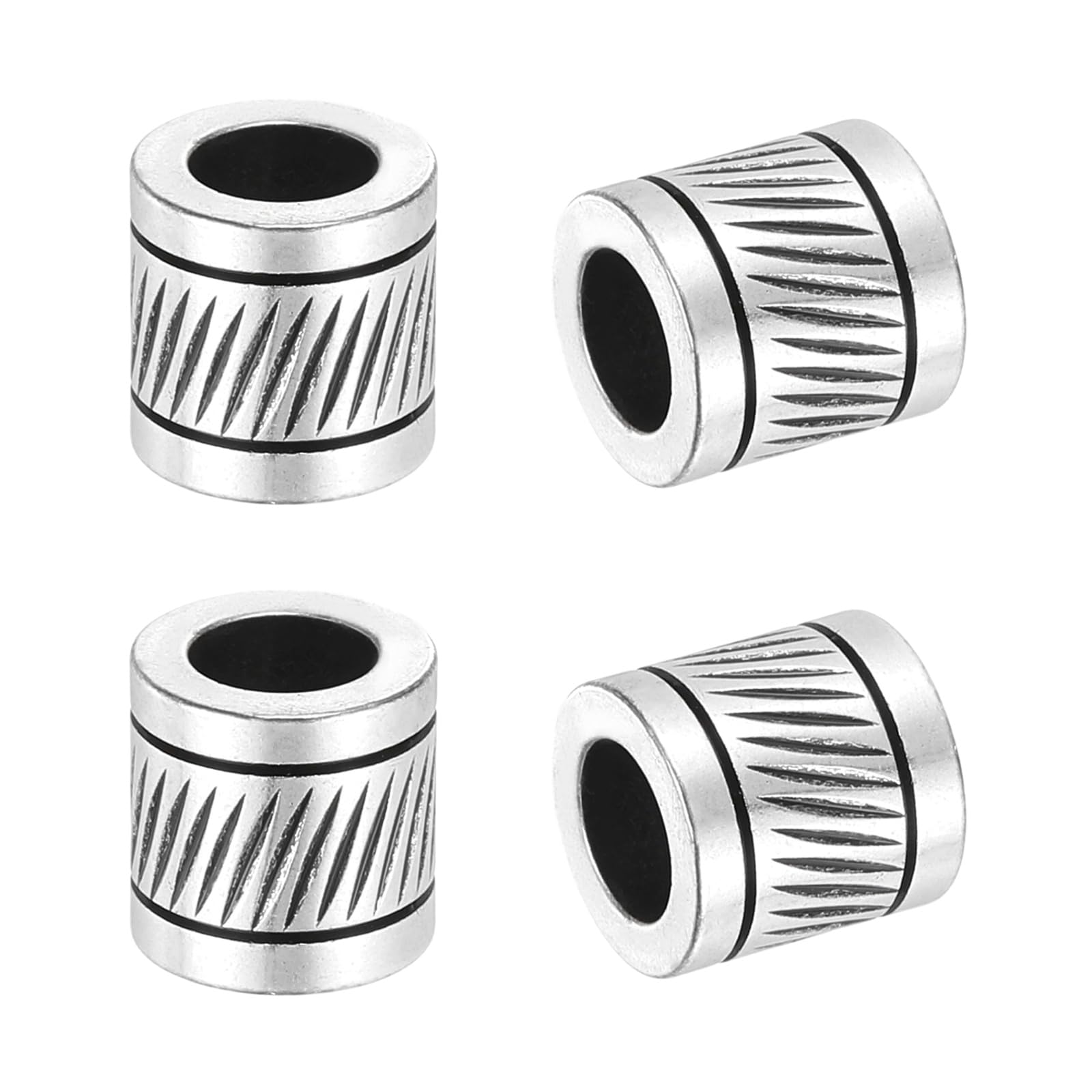 Stainless Steel Paracord Beads, 4pcs Grooved Tube Loose Column Spacer Beads 6mm Large Hole for DIY Bracelet Necklace Jewelry Making, Nickel Color