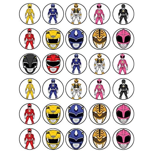 30 x Edible Cupcake Toppers - Power Rangers Themed Collection of Edible Cake Decorations