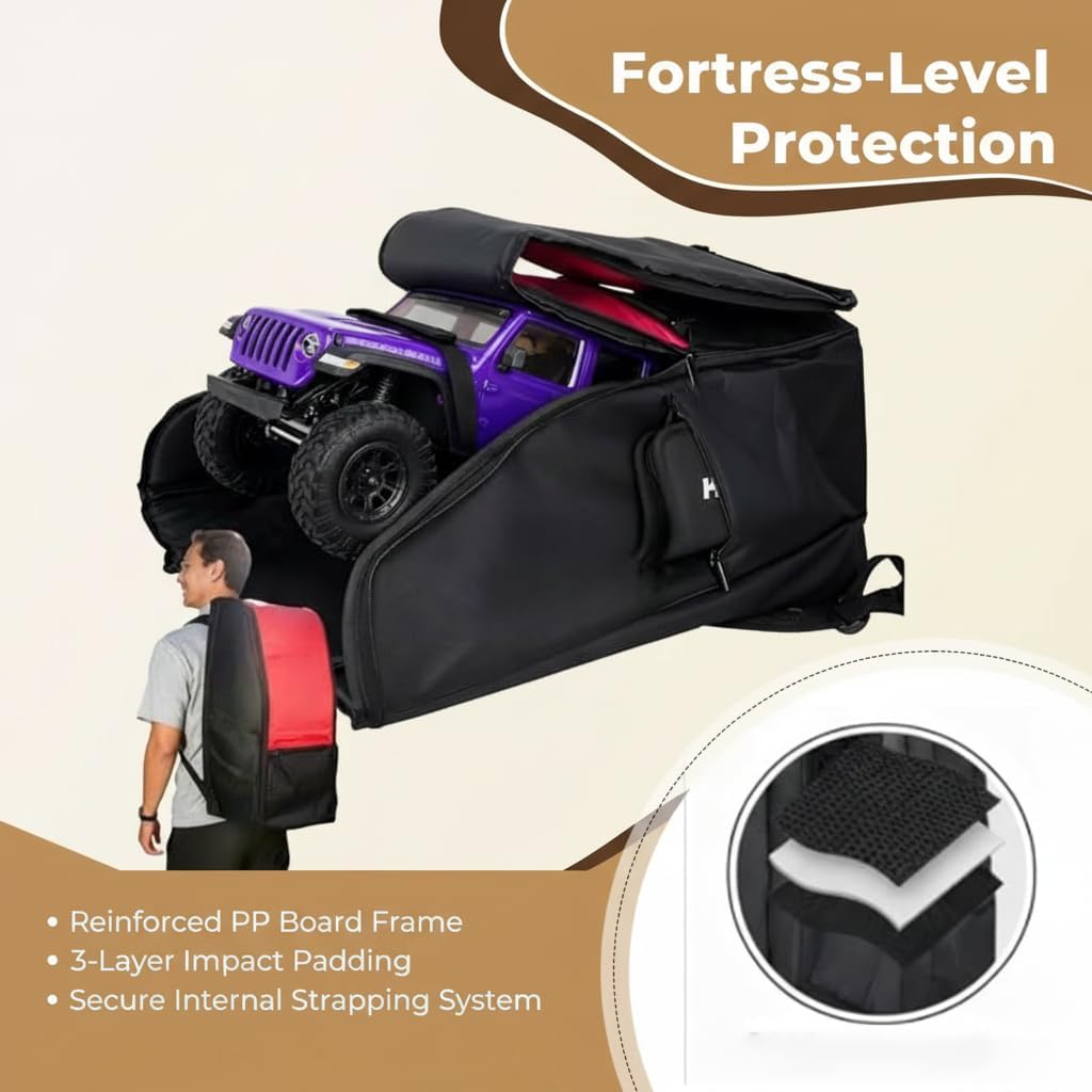 RC Car Waterproof Backpack, RC Storage Bag with PP Board Support and Multi-Pocket Design, Compatible with Axial SCX10 Capra & TRX4 TRX6 1/10 Scale RC Crawler Buggy Monster Truck (Blue01)