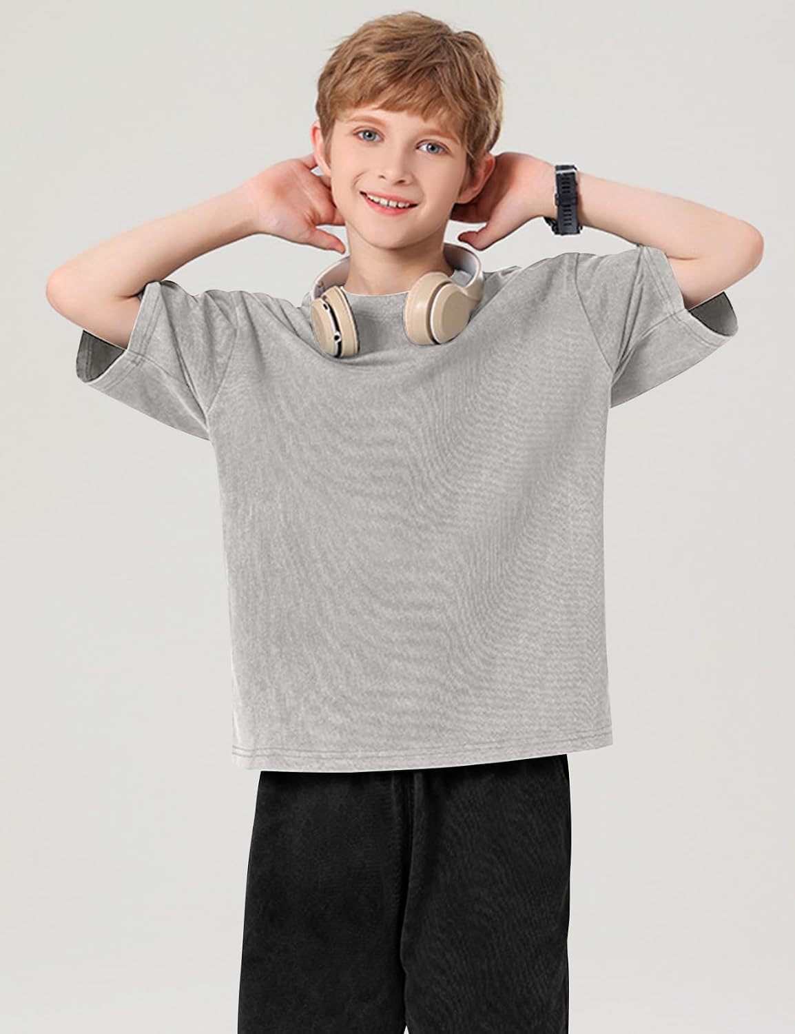 Kissonic Unisex Boys Girls T-Shirts Cotton Oversized Kids T Shirts Acid Washed Summer Tops Basic Tees