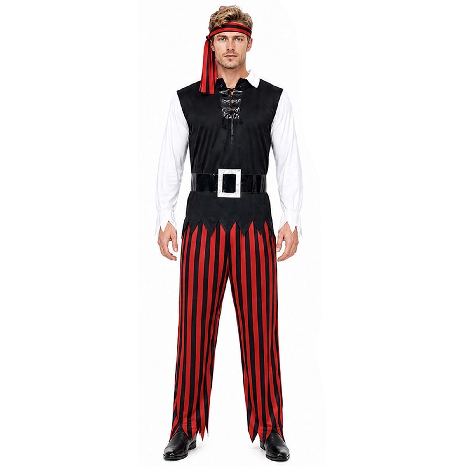 Costume da pirata da uomo, maledizione dei Caraibi, per cosplay, camicia da pirata, pantaloni da pirata, foulard, effetto usato, accessori per costume da pirata